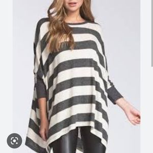 Cream and Gray Oversized Striped Top